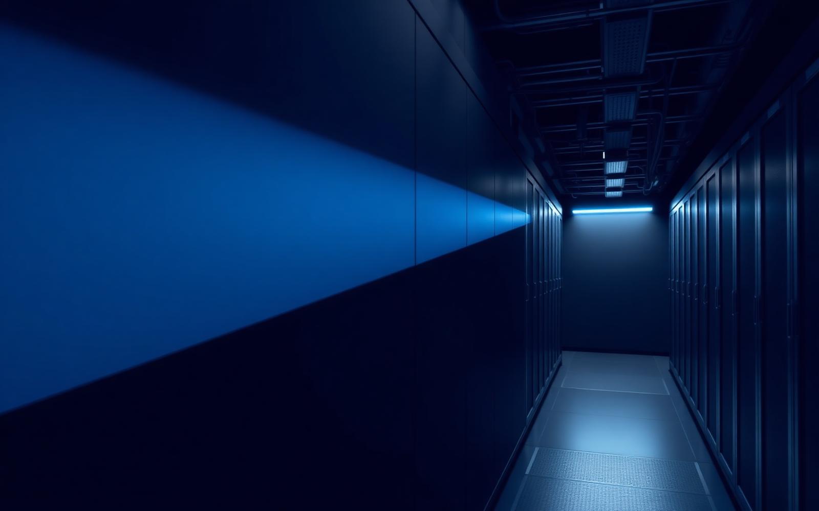 Digital infrastructure corridor illuminated in blue